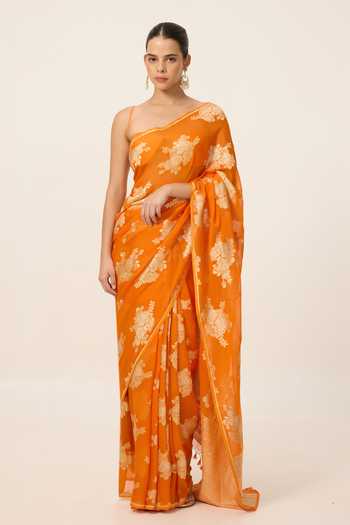 Ekaya Banaras Chiffon Saree With Running Blouse Piece 