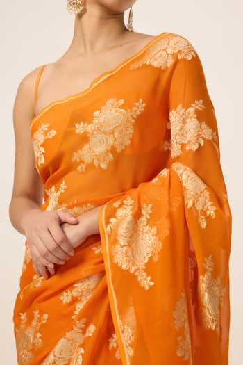 Buy Ekaya Banaras Orange Chiffon Saree With Running Blouse Piece Online at Aza Fashions Buy_Ekaya Banaras_Orange Chiffon Saree With Running Blouse Piece _Online_at_Aza_Fashions