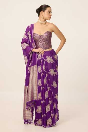 Ekaya Banaras Handwoven Chiffon Saree With Running Blouse Piece 
