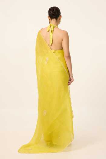 Ekaya Banaras Handwoven Canary Saree With Running Blouse Piece 