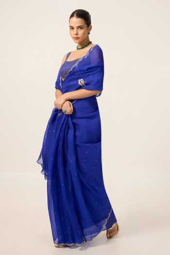 Ekaya Banaras Blue Organza Handwoven Saree With Running Blouse Piece Online at Aza Fashions Ekaya Banaras_Blue Organza Handwoven Saree With Running Blouse Piece _Online_at_Aza_Fashions