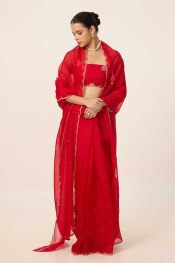 Ekaya Banaras Handwoven Ruby Saree With Running Blouse Piece 