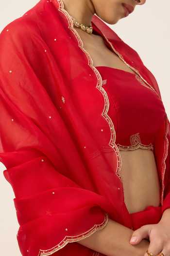 Buy Ekaya Banaras Red Organza Handwoven Ruby Saree With Running Blouse Piece Online at Aza Fashions Buy_Ekaya Banaras_Red Organza Handwoven Ruby Saree With Running Blouse Piece _Online_at_Aza_Fashions