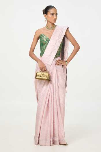 Ekaya Banaras Pink Tissue Handwoven Saree With Running Blouse Piece Online at Aza Fashions Ekaya Banaras_Pink Tissue Handwoven Saree With Running Blouse Piece _Online_at_Aza_Fashions