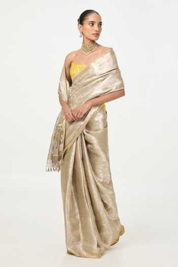Ekaya Banaras White Tissue Handwoven Saree With Running Blouse Piece Online at Aza Fashions Ekaya Banaras_White Tissue Handwoven Saree With Running Blouse Piece _Online_at_Aza_Fashions
