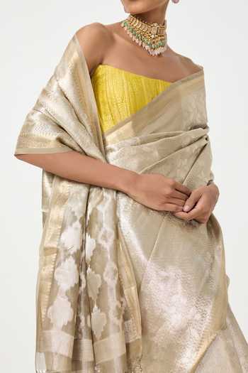 Buy Ekaya Banaras White Tissue Handwoven Saree With Running Blouse Piece Online at Aza Fashions Buy_Ekaya Banaras_White Tissue Handwoven Saree With Running Blouse Piece _Online_at_Aza_Fashions