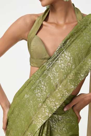 Buy Ekaya Banaras Green Tissue Handwoven Sage Saree With Running Blouse Piece Online at Aza Fashions Buy_Ekaya Banaras_Green Tissue Handwoven Sage Saree With Running Blouse Piece _Online_at_Aza_Fashions