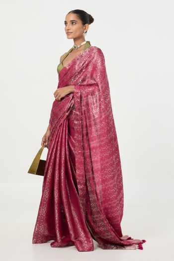 Ekaya Banaras Maroon Tissue Handwoven Saree With Running Blouse Piece Online at Aza Fashions Ekaya Banaras_Maroon Tissue Handwoven Saree With Running Blouse Piece _Online_at_Aza_Fashions