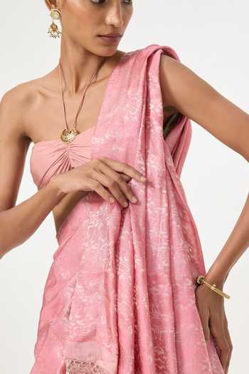Ekaya Banaras Pink Tissue Handwoven Salmon Saree With Running Blouse Piece Online at Aza Fashions Ekaya Banaras_Pink Tissue Handwoven Salmon Saree With Running Blouse Piece _Online_at_Aza_Fashions