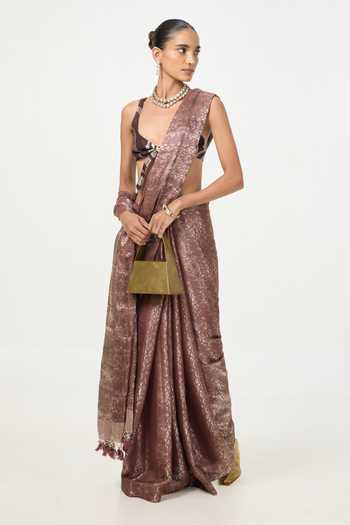 Ekaya Banaras Brown Tissue Handwoven Saree With Running Blouse Online at Aza Fashions Ekaya Banaras_Brown Tissue Handwoven Saree With Running Blouse _Online_at_Aza_Fashions