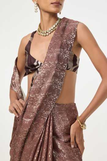 Buy Ekaya Banaras Brown Tissue Handwoven Saree With Running Blouse Online at Aza Fashions Buy_Ekaya Banaras_Brown Tissue Handwoven Saree With Running Blouse _Online_at_Aza_Fashions