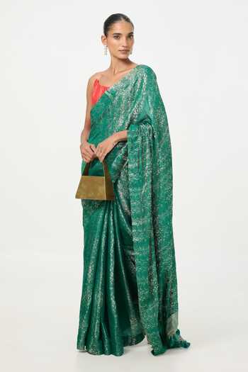 Ekaya Banaras Green Tissue Handwoven Saree With Running Blouse Piece Online at Aza Fashions Ekaya Banaras_Green Tissue Handwoven Saree With Running Blouse Piece _Online_at_Aza_Fashions