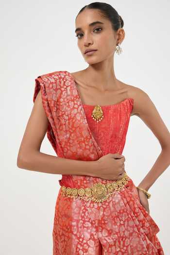 Shop Ekaya Banaras Orange Tissue Handwoven Rust Saree With Running Blouse Piece Online at Aza Fashions Shop_Ekaya Banaras_Orange Tissue Handwoven Rust Saree With Running Blouse Piece _Online_at_Aza_Fashions