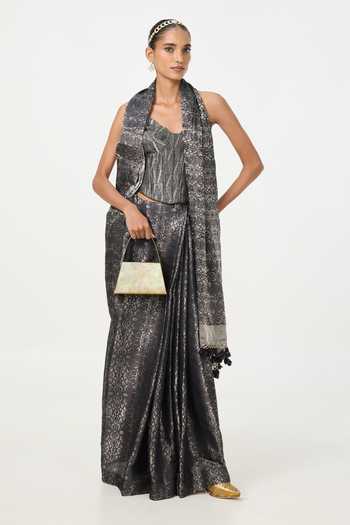 Ekaya Banaras Handwoven Noir Tissue Saree With Running Blouse Piece 
