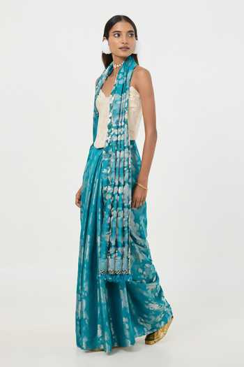 Ekaya Banaras Blue Tissue Handwoven Turquoise Saree With Running Blouse Piece Online at Aza Fashions Ekaya Banaras_Blue Tissue Handwoven Turquoise Saree With Running Blouse Piece _Online_at_Aza_Fashions