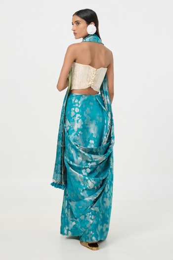 Ekaya Banaras Handwoven Turquoise Saree With Running Blouse Piece 