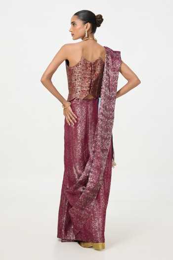 Ekaya Banaras Handwoven Garnet Saree With Running Blouse Piece 