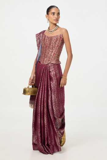Ekaya Banaras Magenta Tissue Handwoven Garnet Saree With Running Blouse Piece Online at Aza Fashions Ekaya Banaras_Magenta Tissue Handwoven Garnet Saree With Running Blouse Piece _Online_at_Aza_Fashions