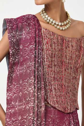 Buy Ekaya Banaras Magenta Tissue Handwoven Garnet Saree With Running Blouse Piece Online at Aza Fashions Buy_Ekaya Banaras_Magenta Tissue Handwoven Garnet Saree With Running Blouse Piece _Online_at_Aza_Fashions