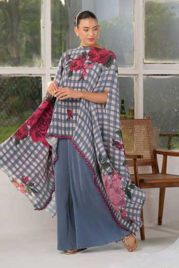Moh India Multi Color Satin Mayfair Bloom Print Cape Online at Aza Fashions Moh India_Multi Color Satin Mayfair Bloom Print Cape _Online_at_Aza_Fashions