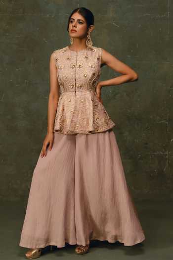 17:17 By Simmi Saboo Embroidered Peplum Top & Gharara Set