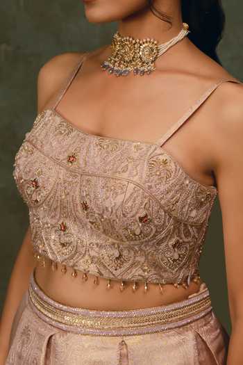 Buy 17:17 By Simmi Saboo Purple Square Neck Pleated Lehenga And Blouse Set Online at Aza Fashions Buy_17:17 By Simmi Saboo_Purple Square Neck Pleated Lehenga And Blouse Set _Online_at_Aza_Fashions