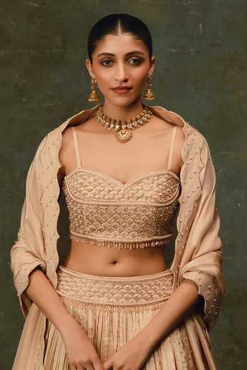 17:17 By Simmi Saboo Beige Organza Sweetheart Neck Bead Work Blouse Lehenga Set Online at Aza Fashions 17:17 By Simmi Saboo_Beige Organza Sweetheart Neck Bead Work Blouse Lehenga Set _Online_at_Aza_Fashions