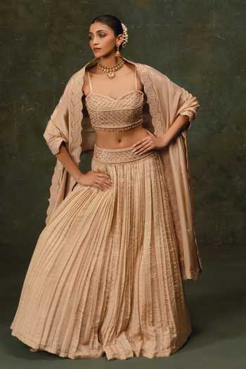 Shop 17:17 By Simmi Saboo Beige Organza Sweetheart Neck Bead Work Blouse Lehenga Set Online at Aza Fashions Shop_17:17 By Simmi Saboo_Beige Organza Sweetheart Neck Bead Work Blouse Lehenga Set _Online_at_Aza_Fashions