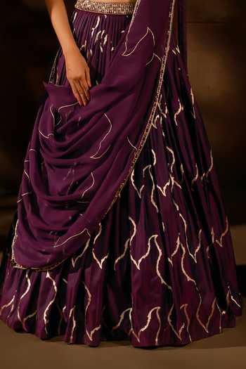 17:17 By Simmi Saboo Purple Organza Leaf Neck Abstract Pattern Lehenga Set Online at Aza Fashions 17:17 By Simmi Saboo_Purple Organza Leaf Neck Abstract Pattern Lehenga Set _Online_at_Aza_Fashions