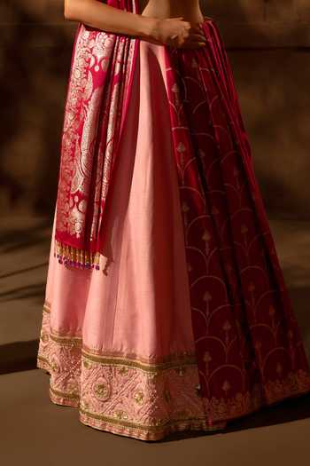 17:17 By Simmi Saboo Pink Organza, Raw Silk Round Neck Gota Work Lehenga Set Online at Aza Fashions 17:17 By Simmi Saboo_Pink Organza, Raw Silk Round Neck Gota Work Lehenga Set _Online_at_Aza_Fashions
