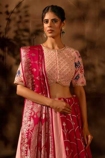 Buy 17:17 By Simmi Saboo Pink Organza, Raw Silk Round Neck Gota Work Lehenga Set Online at Aza Fashions Buy_17:17 By Simmi Saboo_Pink Organza, Raw Silk Round Neck Gota Work Lehenga Set _Online_at_Aza_Fashions