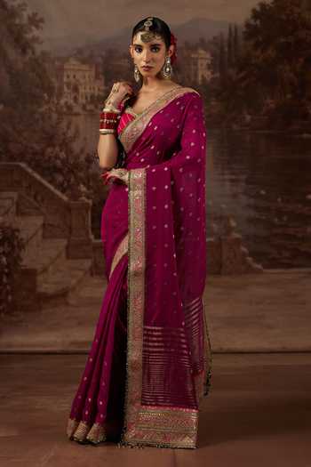 Shikhar Sharma_Purple Crepe, , , Hand Embroidered Saree With Blouse _Online_at_Aza_Fashions