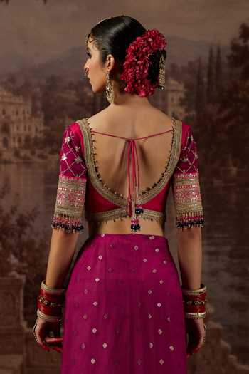 Shop_Shikhar Sharma_Purple Crepe, , , Hand Embroidered Saree With Blouse _Online_at_Aza_Fashions