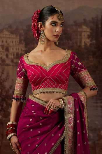 Shikhar Sharma_Purple Crepe, , , Hand Embroidered Saree With Blouse _at_Aza_Fashions
