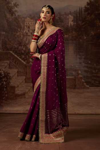 Shikhar Sharma_Purple Crepe, Silk, Chanderi Zari Woven Saree With Blouse _Online_at_Aza_Fashions