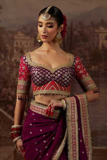 Shop_Shikhar Sharma_Purple Crepe, Silk, Chanderi Zari Woven Saree With Blouse _Online_at_Aza_Fashions