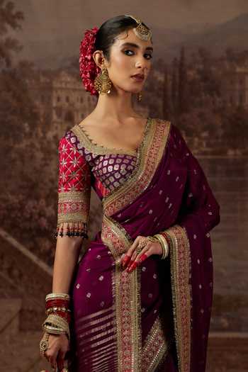 Shikhar Sharma_Purple Crepe, Silk, Chanderi Zari Woven Saree With Blouse _at_Aza_Fashions