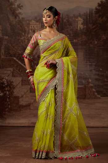 Shikhar Sharma Gota Jaal Work Saree With Blouse