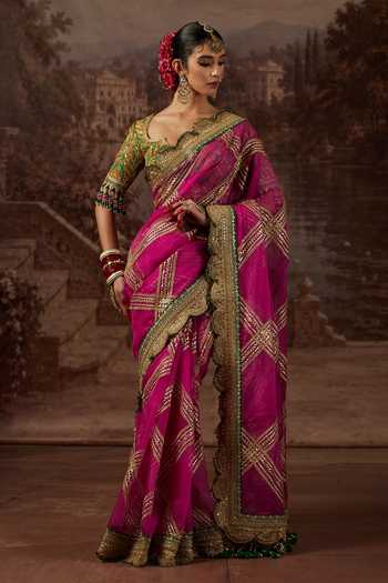 Shikhar Sharma Gota Jaal Embroidered Saree With Blouse