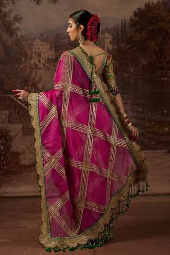 Shikhar Sharma Gota Jaal Embroidered Saree With Blouse