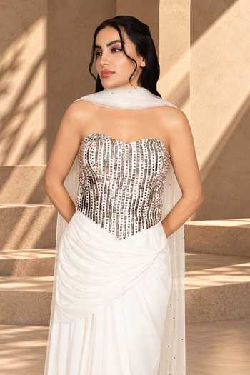 Bohame White Crepe, Net Sequins, Mirrors Aabshar Embroidered Corset Skirt Set Online at Aza Fashions Bohame_White Crepe, Net Sequins, Mirrors Aabshar Embroidered Corset Skirt Set _Online_at_Aza_Fashions