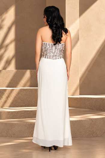 Buy Bohame White Crepe, Net Sequins, Mirrors Aabshar Embroidered Corset Skirt Set Online at Aza Fashions Buy_Bohame_White Crepe, Net Sequins, Mirrors Aabshar Embroidered Corset Skirt Set _Online_at_Aza_Fashions