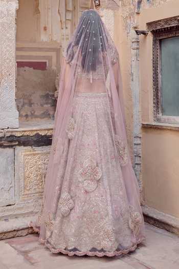 Buy Osaa By Adarsh Pink Silk, Tissue, Tulle V-neck Rose Embroidered Bridal Lehenga Set Online at Aza Fashions Buy_Osaa By Adarsh_Pink Silk, Tissue, Tulle V-neck Rose Embroidered Bridal Lehenga Set _Online_at_Aza_Fashions