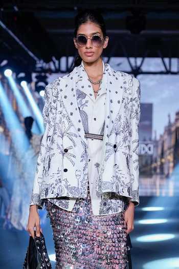 Rahul Singh Kantha Hand Embroidered Blazer Skirt Set 