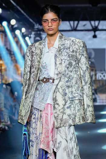 Buy_Rahul Singh_Multi Color Cotton, Satin Collared Neck Printed Blazer Skirt Set _Online_at_Aza_Fashions