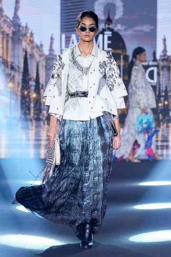 Rahul Singh Kantha Embroidered Jacket Skirt Set 