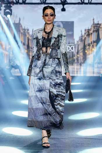 Rahul Singh Shibori Print Jacket Skirt Set 