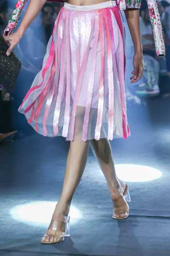 Rahul Singh_Pink Cotton, Silk Open , Bandeau Hand Embellished Jacket Skirt Set _Online_at_Aza_Fashions