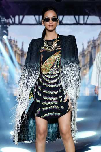 Rahul Singh_Green Cotton, Crepe Round Neck Embellished Jacket With Dress _Online_at_Aza_Fashions