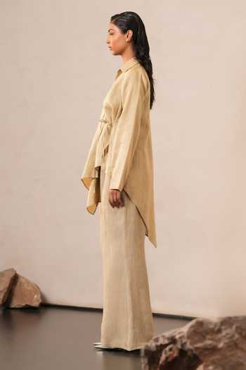 Urvashi Kaur Green Linen Collared Neck Top Online at Aza Fashions Urvashi Kaur_Green Linen Collared Neck Top _Online_at_Aza_Fashions